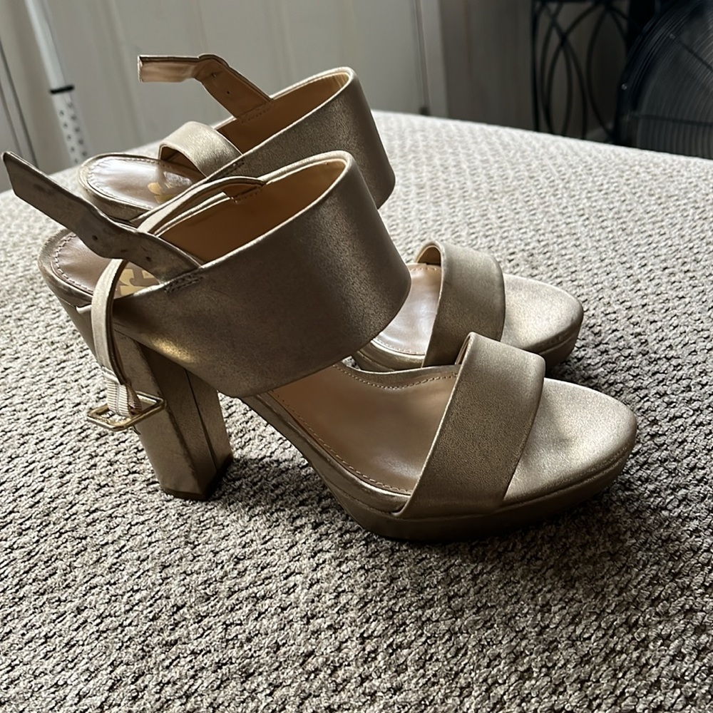 Reports Rose Gold Satin Sandal